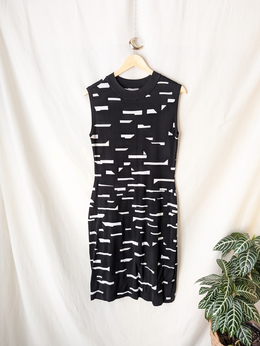Halogen Black & White Sleeveless Midi Dress Reversable